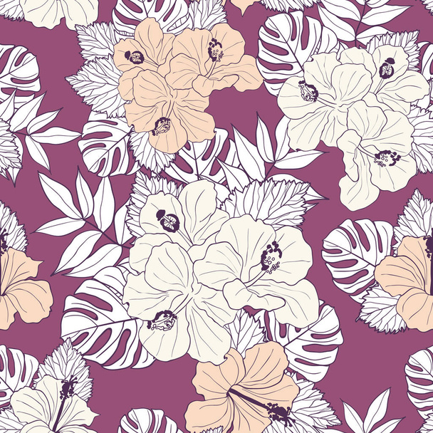 Beautifull flowers and leaves seamless pattern design - ベクター画像