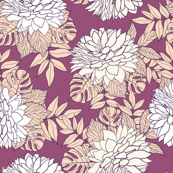 Beautifull flowers and leaves seamless pattern design - Vetor, Imagem