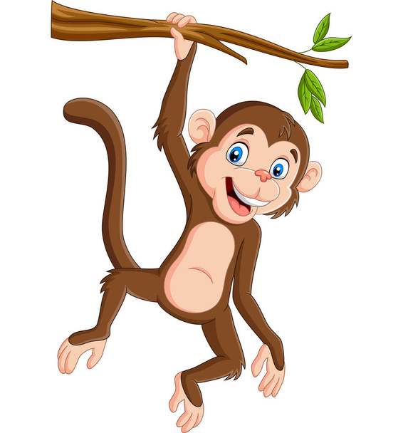 Векторна ілюстрація мультяшної мавпи, що висить у гілці дерева
 - Вектор, зображення