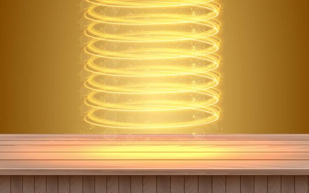 goldener Lichtkreis auf dem Holztisch - Vektor, Bild