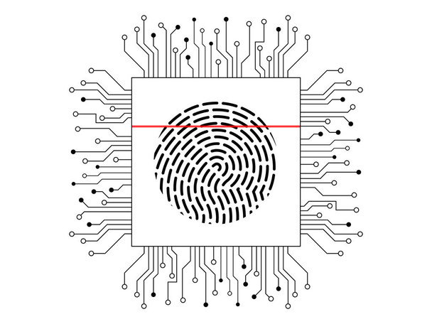 Escaneo de dedo Bio métrica id Fingerprint Scanning Technology Concept Illustration. Vector de exploración del sistema de identificación
 - Vector, imagen