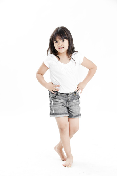 Little girl portrait with white t-shirt on the white background - Foto, Imagem