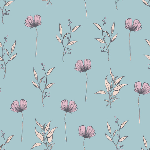 Beautiful wild flowers seamless pattern design - Vector, imagen