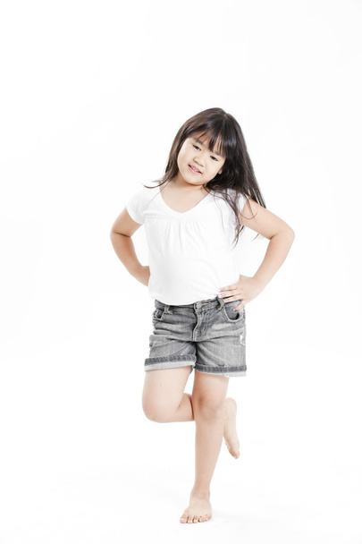Little girl portrait with white t-shirt on the white background - Foto, afbeelding