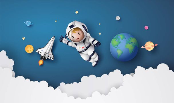 Astronaut plovoucí ve stratosféře . - Vektor, obrázek
