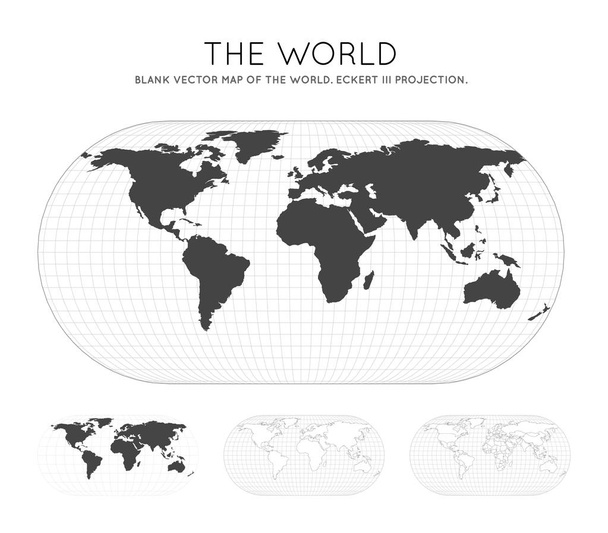 Mapa World Eckert III projekce glóbus se spojnicemi zeměpisné šířky a délky Světová mapa na - Vektor, obrázek