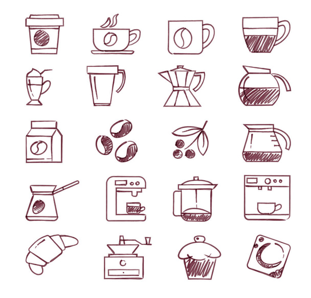 Coffee icons set hand drawn with high quality vector Illustrator brushes - Vector, Image