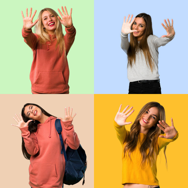 Collage von Mädchen, die mit den Fingern zehn zählen - Foto, Bild