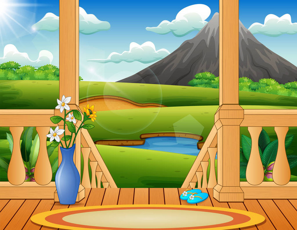 Терраса с видом на красивый природный пейзаж
 - Вектор,изображение
