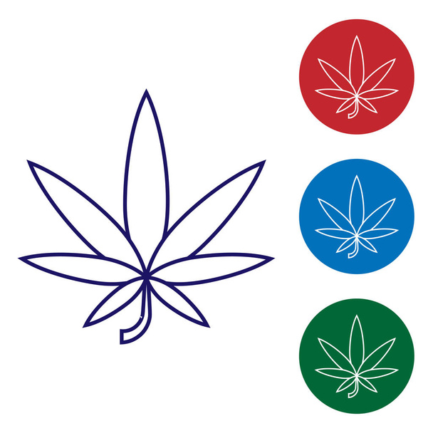 Blue Medical marijuana or cannabis leaf icon isolated on white background. Hemp symbol. Set color icons in circle buttons. Vector Illustration - Vector, Image