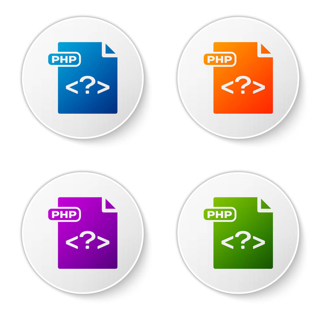 Documento del file PHP a colori. Scarica l'icona del pulsante php isolato su sfondo bianco. Simbolo del file PHP. Imposta le icone nei pulsanti del cerchio. Illustrazione vettoriale
 - Vettoriali, immagini
