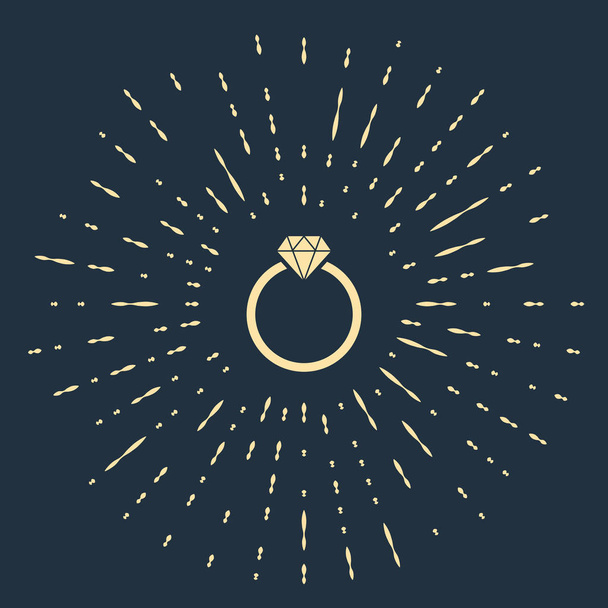 Μπεζ Diamond εικονίδιο δαχτυλίδι αρραβώνων απομονωθεί σε σκούρο μπλε φόντο. Αφηρημένο κύκλος τυχαίες τελείες. Απεικόνιση διανυσματικών φορέων - Διάνυσμα, εικόνα