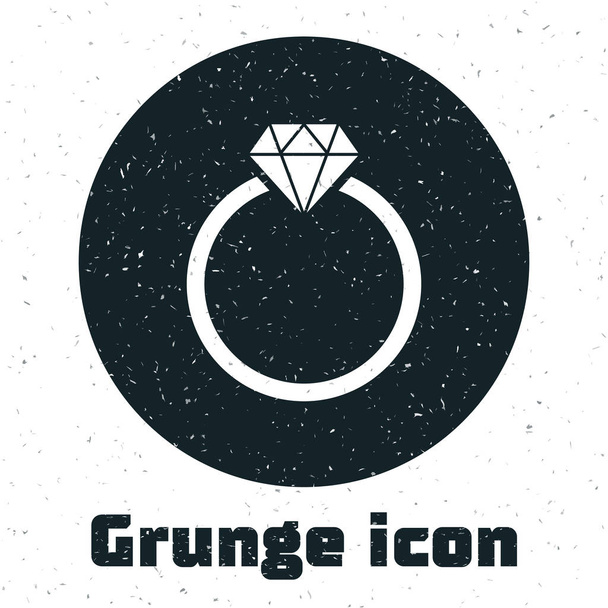 Icono de anillo de compromiso Grunge Diamond aislado sobre fondo blanco. Ilustración vectorial
 - Vector, imagen