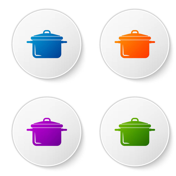 Színes Főző pot ikon izolált fehér háttér. Forraljuk vagy pörkölt élelmiszer-szimbólum. A kör alakú gombok ikonjainak beállítása. Vektoros illusztráció - Vektor, kép