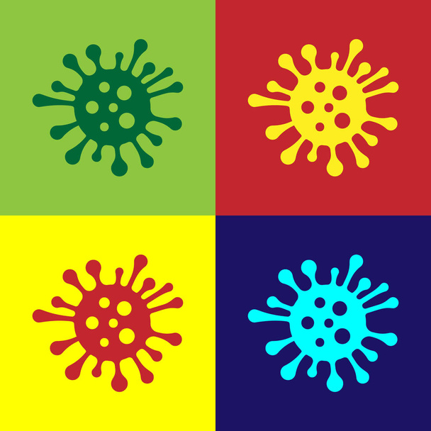 Bakteriensymbol isoliert auf farbigem Hintergrund. Bakterien und Keime, krankheitsverursachende Mikroorganismen, Zellkrebs, Mikroben, Viren, Pilze. Vektorillustration - Vektor, Bild