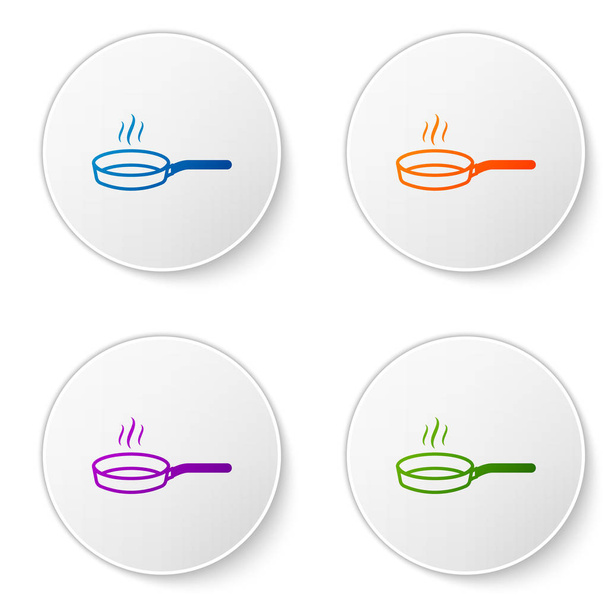 Kleur koekenpan pictogram geïsoleerd op witte achtergrond. Frituur of gebraden voedsel symbool. Stel pictogrammen in cirkel knoppen. Vector Illustratie - Vector, afbeelding