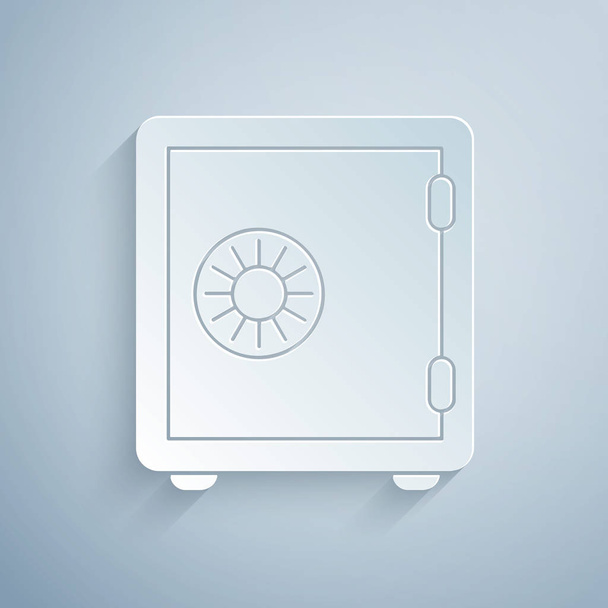 Paper cut Safe icon isolated on grey background. The door safe a bank vault with a combination lock. Reliable Data Protection. Paper art style. Vector Illustration - Vector, Image