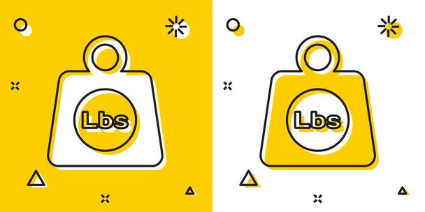 Black Weight pounds icon isolated on yellow and white background. Pounds weight block for weight lifting and scale. Mass symbol. Random dynamic shapes. Vector Illustration - Vector, Image
