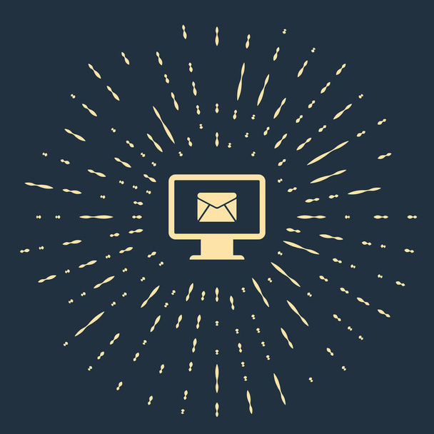 Monitor e busta beige, nuovo messaggio, posta, icona email isolata su sfondo blu scuro. Utilizzo per e-mail newsletter, intestazioni, post sul blog. Cerchi astratti puntini casuali. Illustrazione vettoriale
 - Vettoriali, immagini