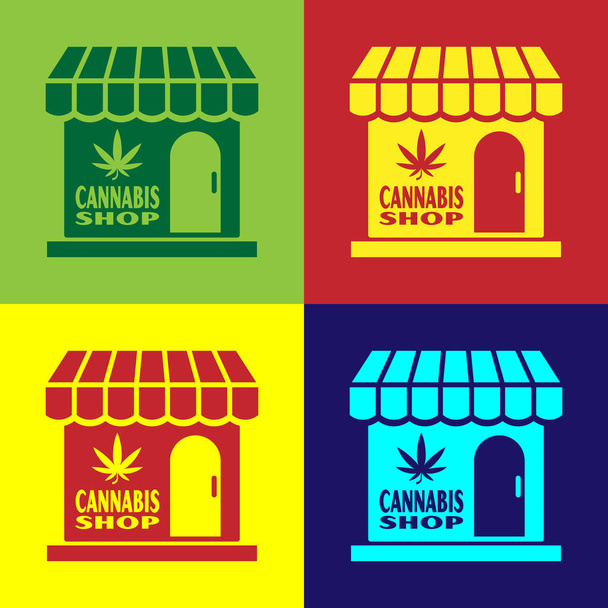 Colore Icona del negozio di marijuana e cannabis isolata su sfondo colore. Attrezzature e accessori per fumare, conservare cannabis medica. Illustrazione vettoriale
 - Vettoriali, immagini