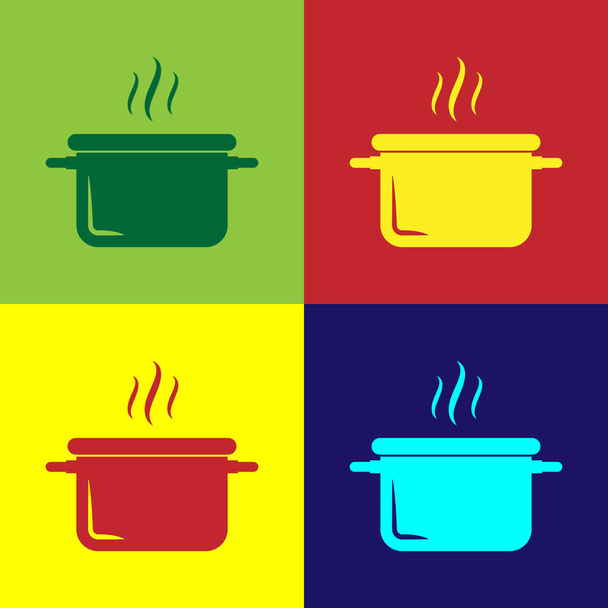 Renk arka planda yalıtılmış Renk Pişirme pot simgesi. Kaynatın veya güveç gıda sembolü. Vektör İllüstrasyonu - Vektör, Görsel