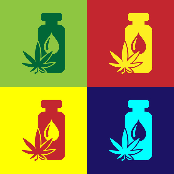 Színes orvosi marihuána vagy a kannabisz levél olívaolaj csepp ikon izolált színes háttér. Cannabis kivonat. Kender szimbólum. Vektoros illusztráció - Vektor, kép