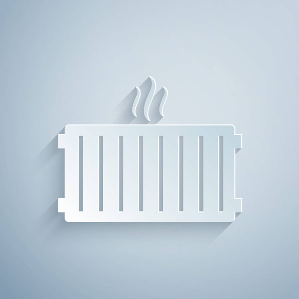 Corte de papel Icono del radiador de calefacción aislado sobre fondo gris. Estilo de arte de papel. Ilustración vectorial
 - Vector, Imagen