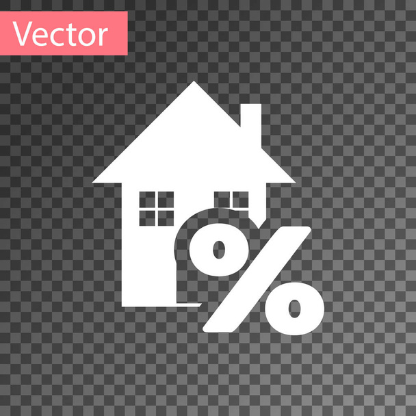 White House with percant discount tag icon isolated on transparent background. House percentage sign price. Real estate home. Credit percentage symbol. Vector Illustration - Vector, Image