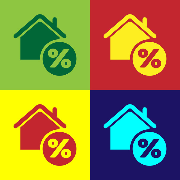Color House with percant discount tag icon isolated on color background. House percentage sign price. Real estate home. Credit percentage symbol. Vector Illustration - Vector, Image