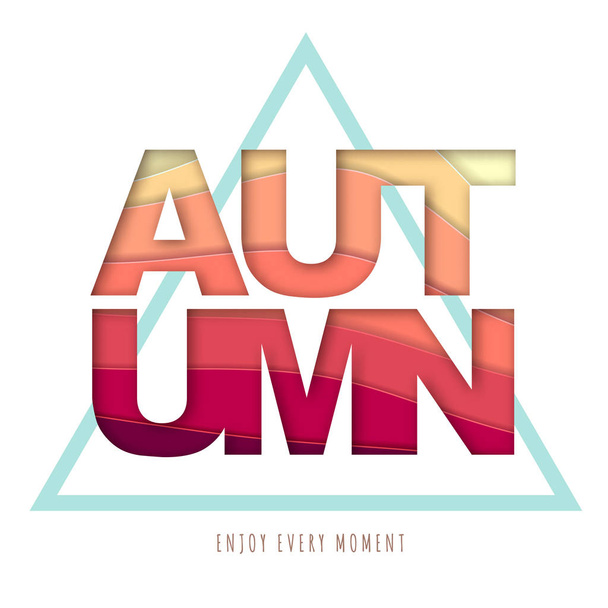 Autumn typography poster with abstract background. Cut out paper art style design - Vector, Image