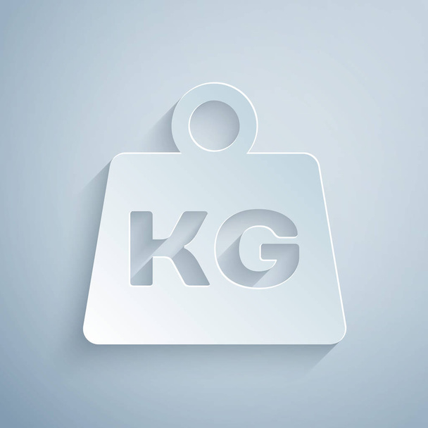 Papierschnitt Gewicht Symbol isoliert auf grauem Hintergrund. Kilogramm Gewichtsblock für Gewichtheben und Waage. Massensymbol. Papierkunst. Vektorillustration - Vektor, Bild