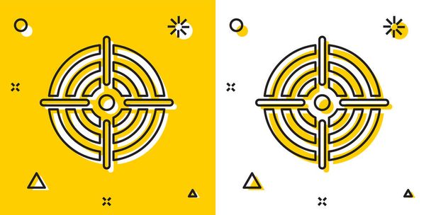 Black Target sport for shooting competition icon isolated on yellow and white background. Clean target with numbers for shooting range or pistol shooting. Random dynamic shapes. Vector Illustration - Vector, Image