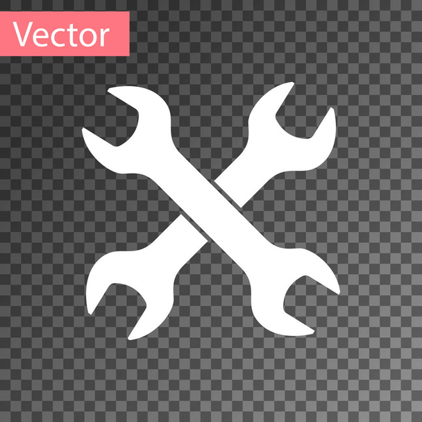 White Crossed wrenchs icon isolated on transparent background. Spanner repair tool. Service tool symbol. Vector Illustration - Vector, Image