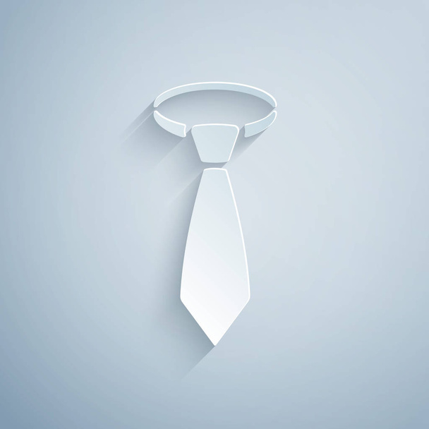 Paper cut Tie icon isolated on grey background. Necktie and neckcloth symbol. Paper art style. Vector Illustration - Vector, afbeelding
