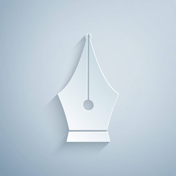 Corte de papel Pluma estilográfica icono de plumín aislado sobre fondo gris. Señal de herramienta pluma. Estilo de arte de papel. Ilustración vectorial - Vector, imagen