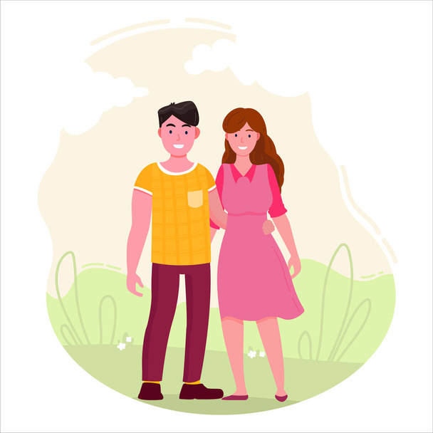 Mann und Frau gehen in Park Vektor Illustration. - Vektor, Bild