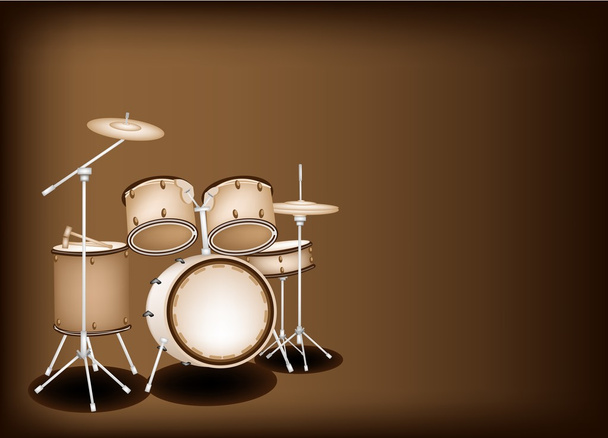 暗い茶色の背景に美しいドラム キット - ベクター画像
