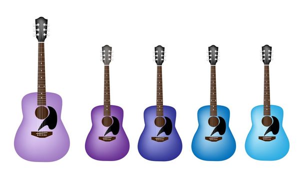 Beautiful Blue and Purple Colors of Acoustic Guitars - Vector, Image