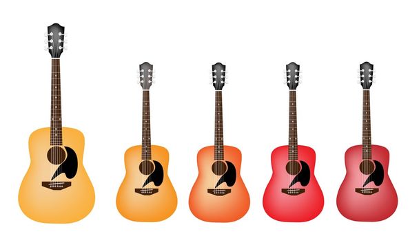 Красный и оранжевый цвета акустических гитар
 - Вектор,изображение