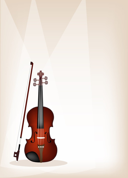 茶色の舞台背景に美しいバイオリン - ベクター画像