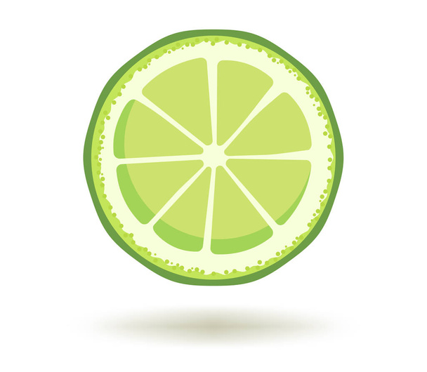 Citrus fruit. Vitamin C. Vector illustration of fresh ripe juicy lime slice with a shadow isolated on a white background. Template for animation design, icon, logo, poster, advertising - Vektori, kuva