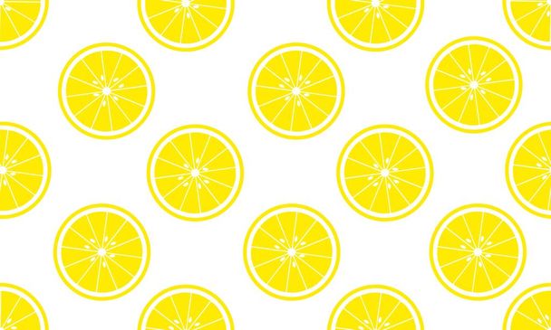 Varrat nélküli fehér háttér citromos szeletekkel. Vektoros illusztráció-minta üdvözlőlaphoz vagy sablonhoz. - Vektor, kép