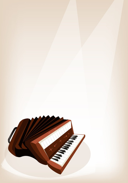 eine Retro-Ziehharmonika auf braunem Bühnenhintergrund - Vektor, Bild