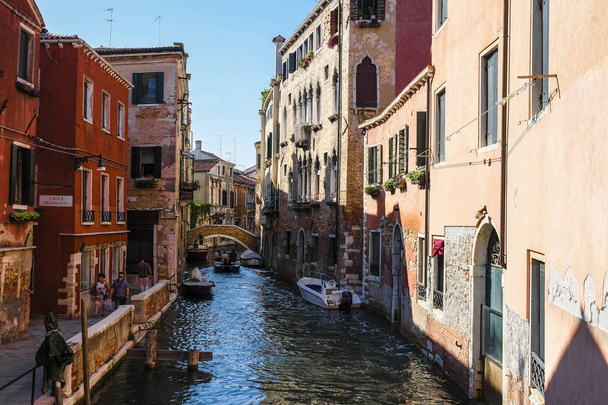 Venice, Italy - July, 07, 2019: cityscape with the image of channel in Venice, Italy - Photo, image