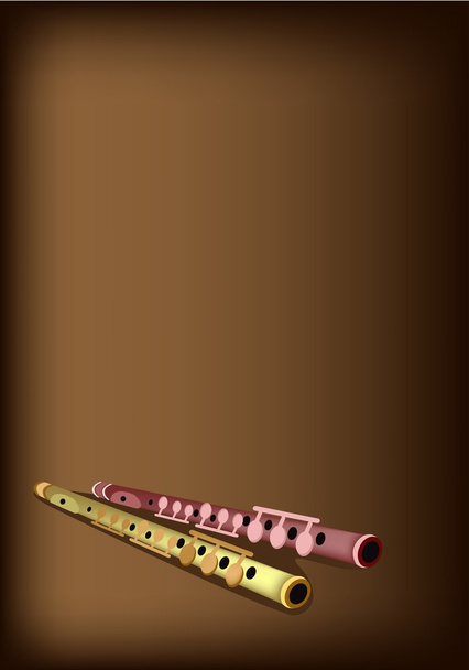 Una flauta musical sobre fondo marrón oscuro
 - Vector, Imagen