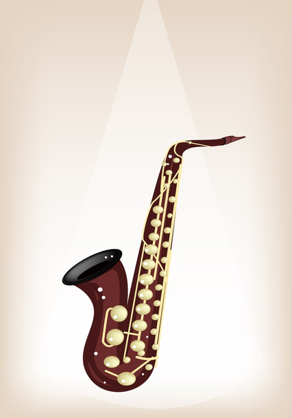 muzyczny saksofon altowy na etapie brązowe tło - Wektor, obraz