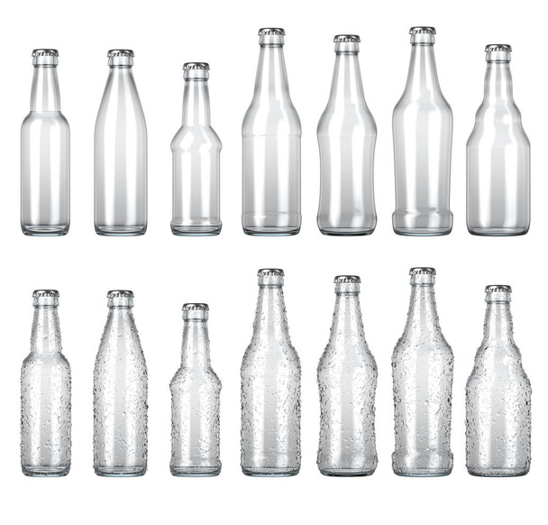 Gamma di bottiglie di birra chiara vuota
 - Foto, immagini