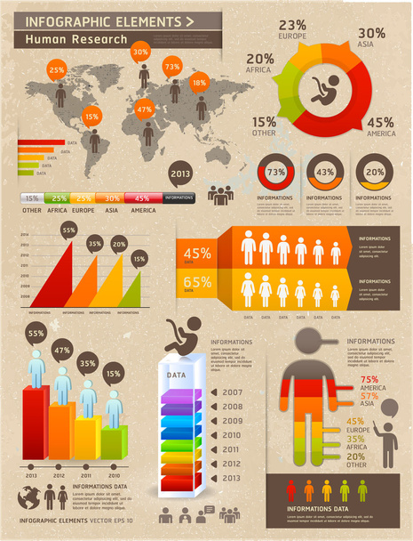 Retro Color Infographics Elements with World map and Information - Vetor, Imagem