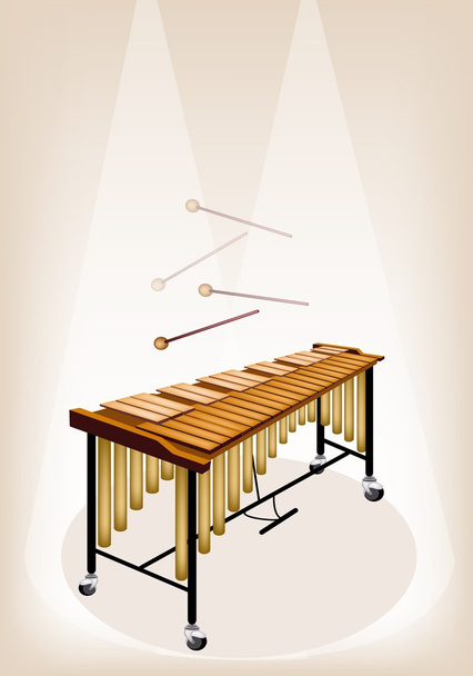 Two Retro Vibraphone on Brown Stage Background - Vector, Image