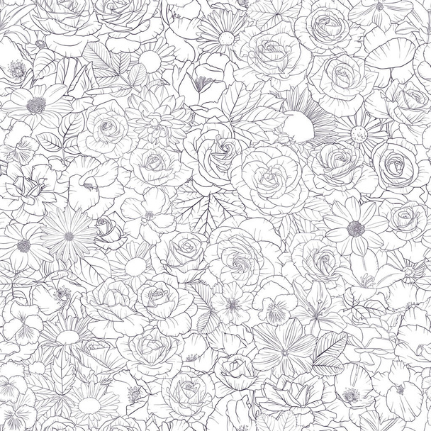 vector seamless pattern with drawing flowers - Vetor, Imagem